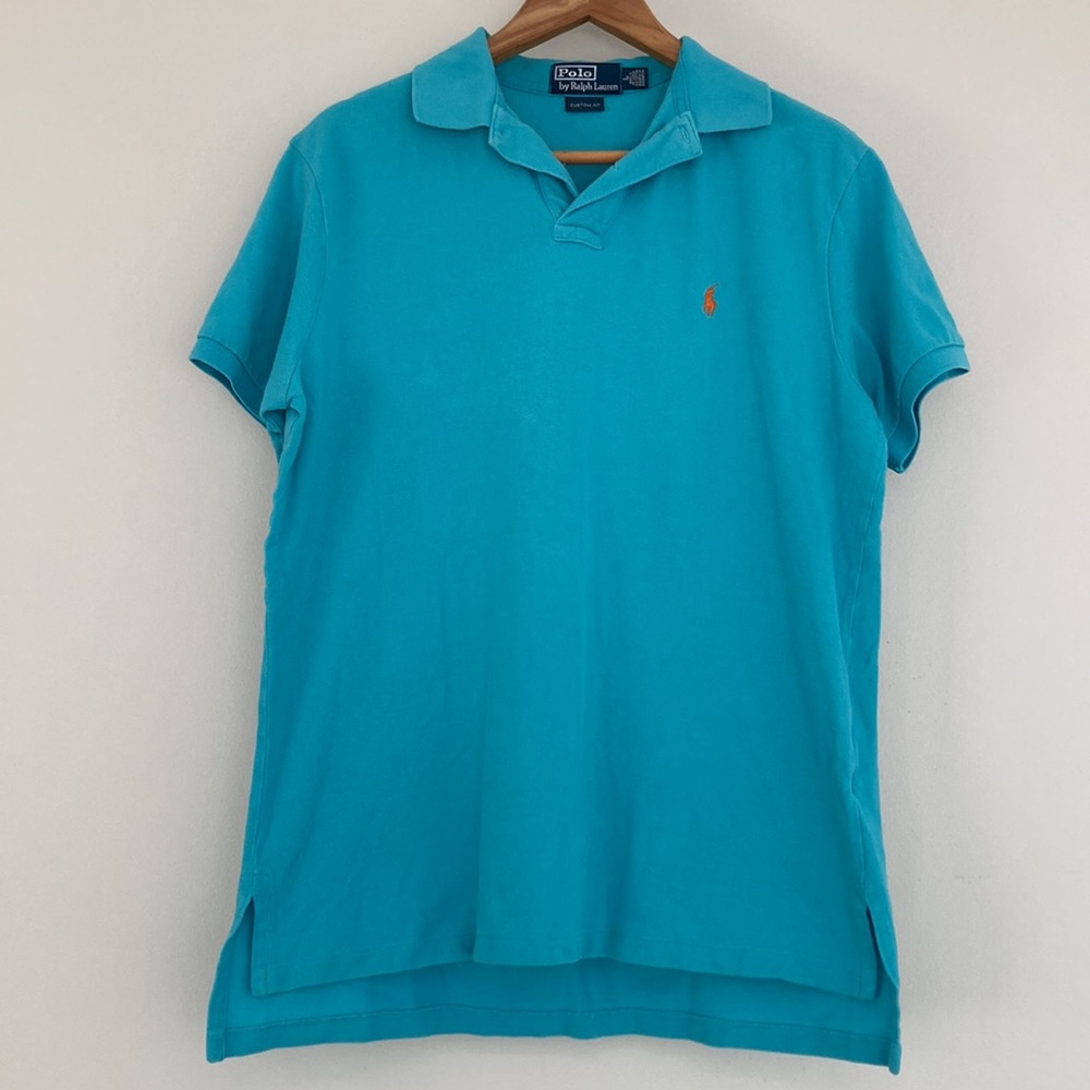 Men’s Polo Ralph Lauren Custom Fit Pique Polo- Aqua Blue Size Large